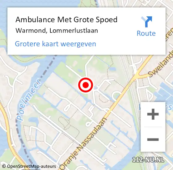Locatie op kaart van de 112 melding: Ambulance Met Grote Spoed Naar Warmond, Lommerlustlaan op 16 mei 2023 16:56