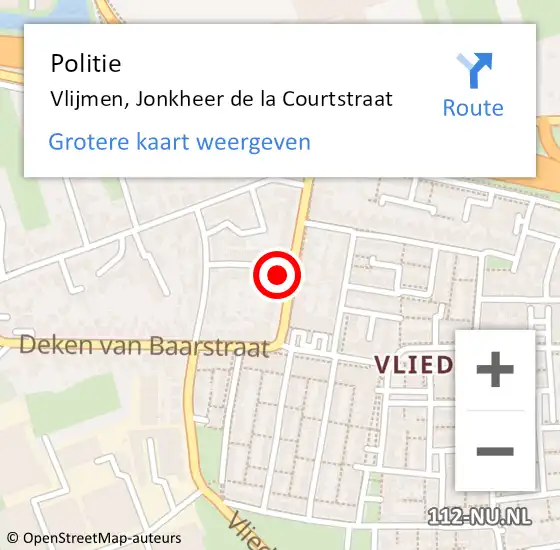Locatie op kaart van de 112 melding: Politie Vlijmen, Jonkheer de la Courtstraat op 16 mei 2023 17:07