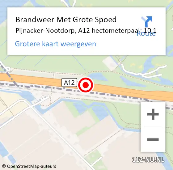 Locatie op kaart van de 112 melding: Brandweer Met Grote Spoed Naar Pijnacker-Nootdorp, A12 hectometerpaal: 10,1 op 16 mei 2023 17:14