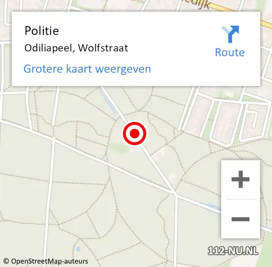 Locatie op kaart van de 112 melding: Politie Odiliapeel, Wolfstraat op 16 mei 2023 17:19