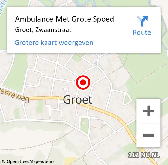 Locatie op kaart van de 112 melding: Ambulance Met Grote Spoed Naar Groet, Zwaanstraat op 16 mei 2023 17:52
