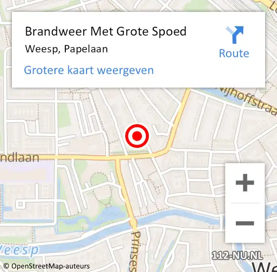 Locatie op kaart van de 112 melding: Brandweer Met Grote Spoed Naar Weesp, Papelaan op 16 mei 2023 18:58