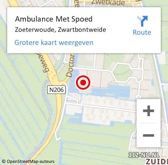 Locatie op kaart van de 112 melding: Ambulance Met Spoed Naar Zoeterwoude, Zwartbontweide op 16 mei 2023 19:01