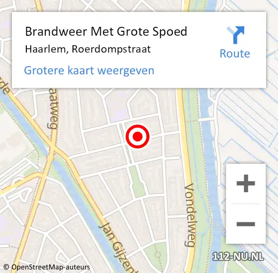 Locatie op kaart van de 112 melding: Brandweer Met Grote Spoed Naar Haarlem, Roerdompstraat op 16 mei 2023 19:05