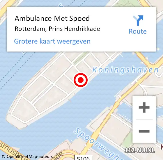 Locatie op kaart van de 112 melding: Ambulance Met Spoed Naar Rotterdam, Prins Hendrikkade op 16 mei 2023 19:41