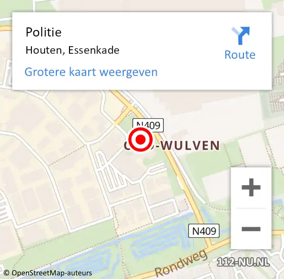 Locatie op kaart van de 112 melding: Politie Houten, Essenkade op 16 mei 2023 19:53