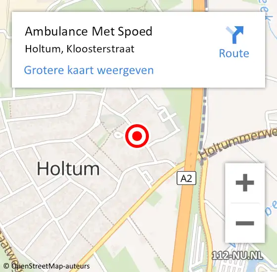 Locatie op kaart van de 112 melding: Ambulance Met Spoed Naar Holtum, Kloosterstraat op 16 mei 2023 20:24