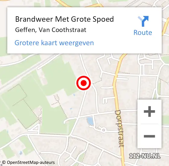 Locatie op kaart van de 112 melding: Brandweer Met Grote Spoed Naar Geffen, Van Coothstraat op 16 mei 2023 20:50