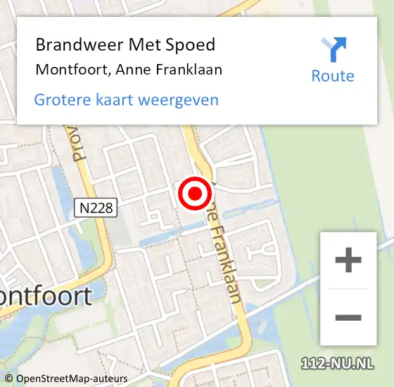 Locatie op kaart van de 112 melding: Brandweer Met Spoed Naar Montfoort, Anne Franklaan op 16 mei 2023 21:06