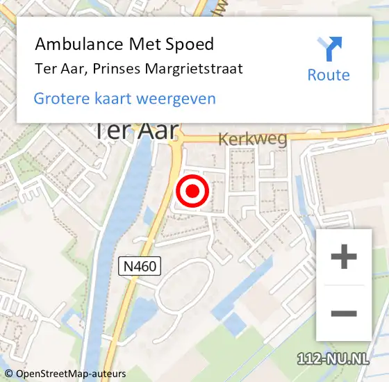 Locatie op kaart van de 112 melding: Ambulance Met Spoed Naar Ter Aar, Prinses Margrietstraat op 16 mei 2023 21:47