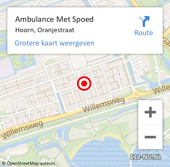 Locatie op kaart van de 112 melding: Ambulance Met Spoed Naar Hoorn, Oranjestraat op 16 mei 2023 22:14