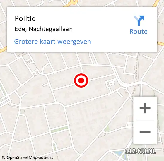 Locatie op kaart van de 112 melding: Politie Ede, Nachtegaallaan op 16 mei 2023 22:24