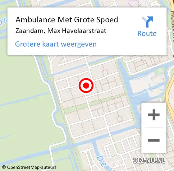 Locatie op kaart van de 112 melding: Ambulance Met Grote Spoed Naar Zaandam, Max Havelaarstraat op 16 mei 2023 23:23