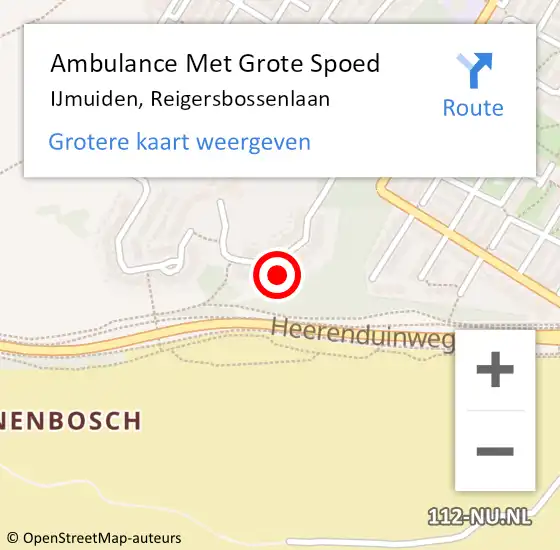 Locatie op kaart van de 112 melding: Ambulance Met Grote Spoed Naar IJmuiden, Reigersbossenlaan op 16 mei 2023 23:38