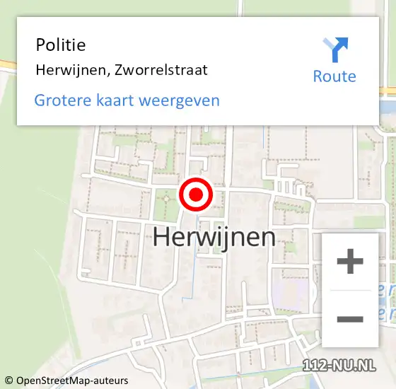 Locatie op kaart van de 112 melding: Politie Herwijnen, Zworrelstraat op 16 mei 2023 23:49