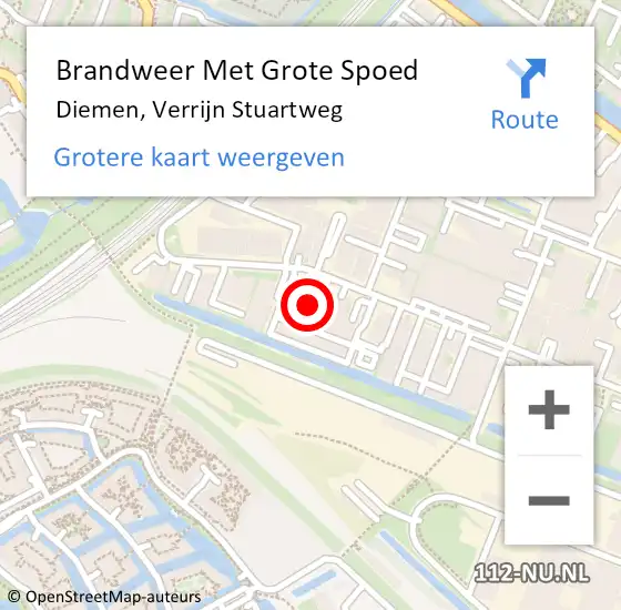 Locatie op kaart van de 112 melding: Brandweer Met Grote Spoed Naar Diemen, Verrijn Stuartweg op 17 mei 2023 00:51