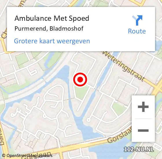 Locatie op kaart van de 112 melding: Ambulance Met Spoed Naar Purmerend, Bladmoshof op 17 mei 2023 02:41