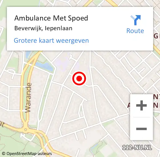 Locatie op kaart van de 112 melding: Ambulance Met Spoed Naar Beverwijk, Iepenlaan op 17 mei 2023 02:47