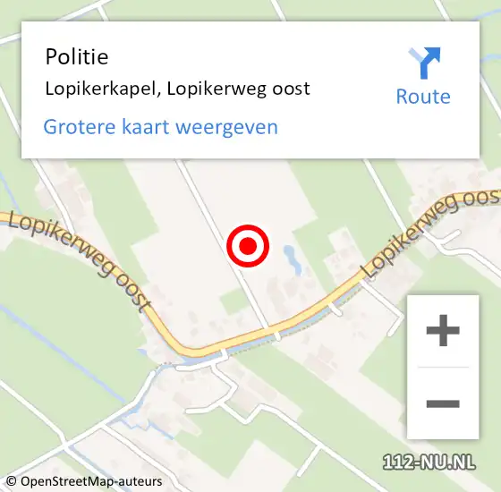 Locatie op kaart van de 112 melding: Politie Lopikerkapel, Lopikerweg oost op 17 mei 2023 04:15