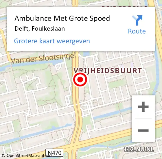 Locatie op kaart van de 112 melding: Ambulance Met Grote Spoed Naar Delft, Foulkeslaan op 17 mei 2023 04:38