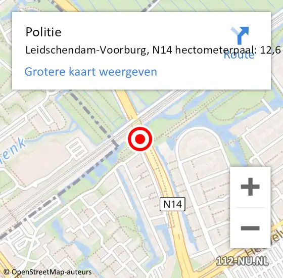 Locatie op kaart van de 112 melding: Politie Leidschendam-Voorburg, N14 hectometerpaal: 12,6 op 17 mei 2023 04:56