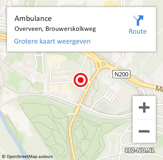 Locatie op kaart van de 112 melding: Ambulance Overveen, Brouwerskolkweg op 17 mei 2023 06:10