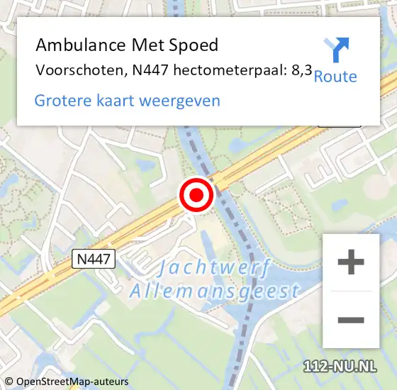Locatie op kaart van de 112 melding: Ambulance Met Spoed Naar Voorschoten, N447 hectometerpaal: 8,3 op 17 mei 2023 06:13