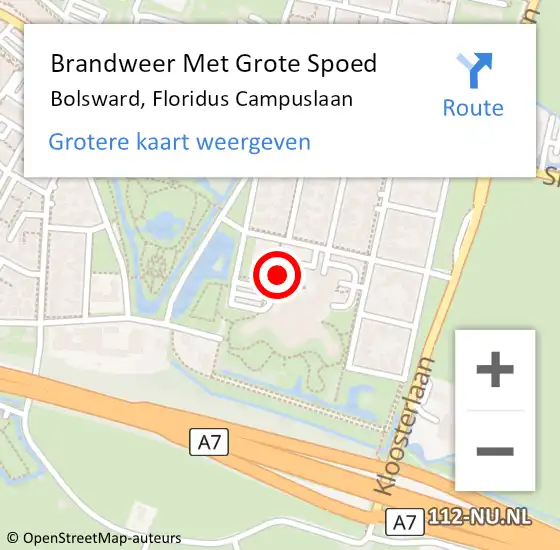 Locatie op kaart van de 112 melding: Brandweer Met Grote Spoed Naar Bolsward, Floridus Campuslaan op 17 mei 2023 07:54