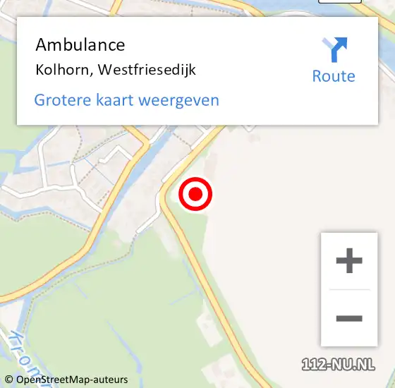 Locatie op kaart van de 112 melding: Ambulance Kolhorn, Westfriesedijk op 17 mei 2023 08:02