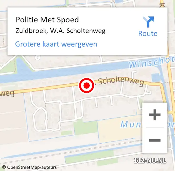 Locatie op kaart van de 112 melding: Politie Met Spoed Naar Zuidbroek, W.A. Scholtenweg op 17 mei 2023 08:17