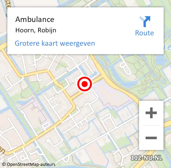 Locatie op kaart van de 112 melding: Ambulance Hoorn, Robijn op 17 mei 2023 09:00