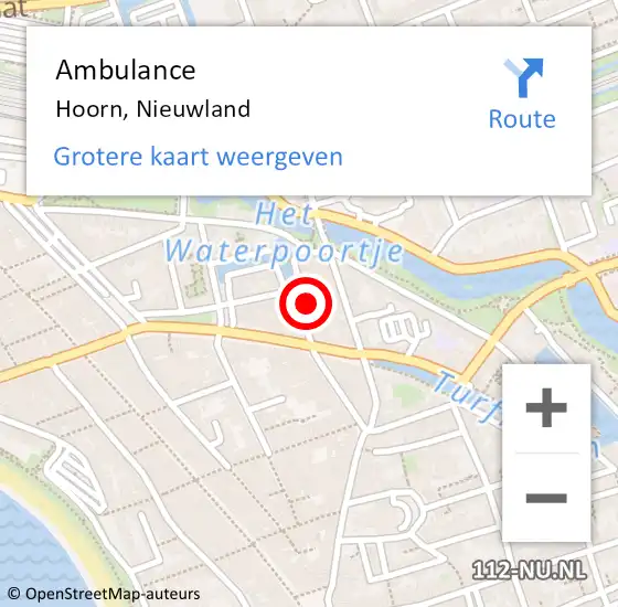 Locatie op kaart van de 112 melding: Ambulance Hoorn, Nieuwland op 17 mei 2023 10:21