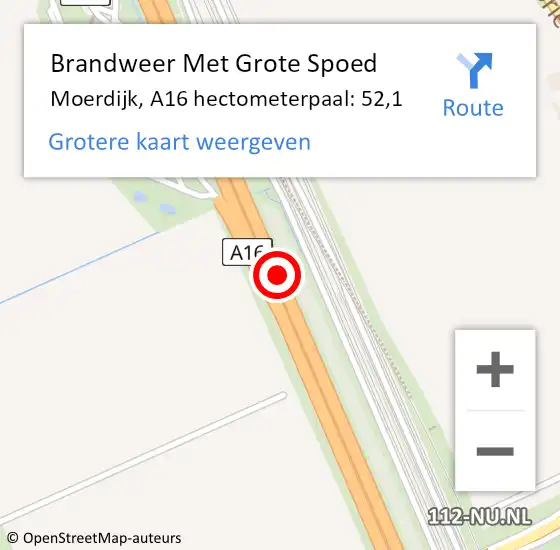 Locatie op kaart van de 112 melding: Brandweer Met Grote Spoed Naar Moerdijk, A16 hectometerpaal: 52,1 op 17 mei 2023 10:24