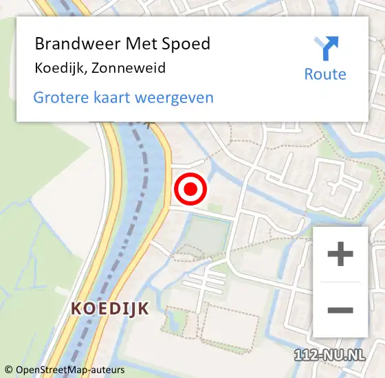 Locatie op kaart van de 112 melding: Brandweer Met Spoed Naar Koedijk, Zonneweid op 17 mei 2023 10:45