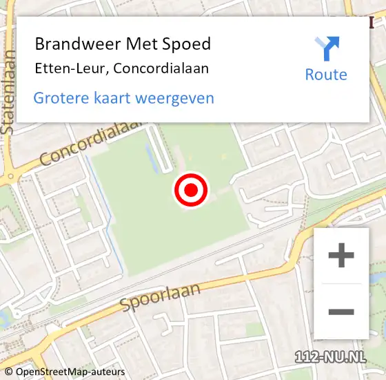 Locatie op kaart van de 112 melding: Brandweer Met Spoed Naar Etten-Leur, Concordialaan op 17 mei 2023 10:51