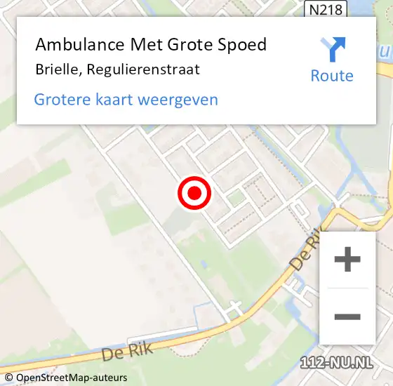 Locatie op kaart van de 112 melding: Ambulance Met Grote Spoed Naar Brielle, Regulierenstraat op 17 mei 2023 10:59