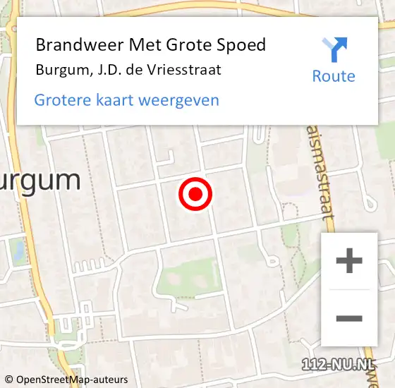 Locatie op kaart van de 112 melding: Brandweer Met Grote Spoed Naar Burgum, J.D. de Vriesstraat op 17 mei 2023 11:27