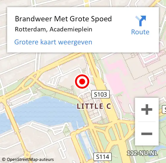 Locatie op kaart van de 112 melding: Brandweer Met Grote Spoed Naar Rotterdam, Academieplein op 17 mei 2023 11:29