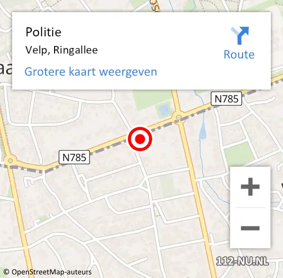 Locatie op kaart van de 112 melding: Politie Velp, Ringallee op 17 mei 2023 11:43