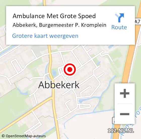 Locatie op kaart van de 112 melding: Ambulance Met Grote Spoed Naar Abbekerk, Burgemeester P. Kromplein op 17 mei 2023 11:52