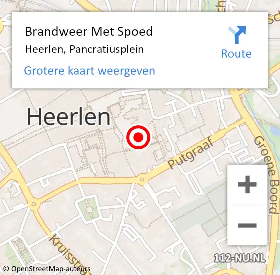 Locatie op kaart van de 112 melding: Brandweer Met Spoed Naar Heerlen, Pancratiusplein op 17 mei 2023 11:55