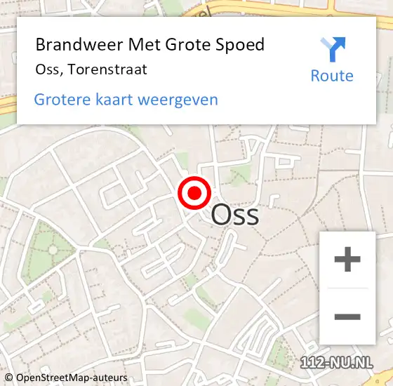 Locatie op kaart van de 112 melding: Brandweer Met Grote Spoed Naar Oss, Torenstraat op 17 mei 2023 12:00