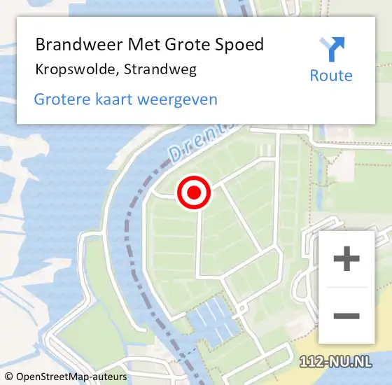 Locatie op kaart van de 112 melding: Brandweer Met Grote Spoed Naar Kropswolde, Strandweg op 17 mei 2023 12:29