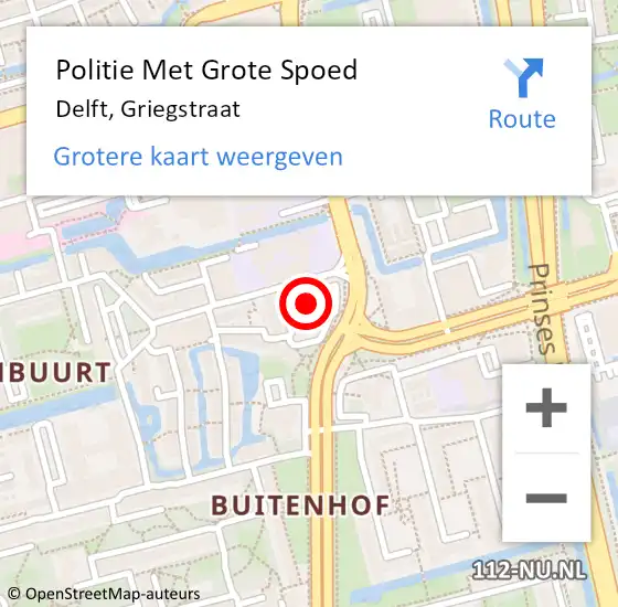 Locatie op kaart van de 112 melding: Politie Met Grote Spoed Naar Delft, Griegstraat op 17 mei 2023 12:30