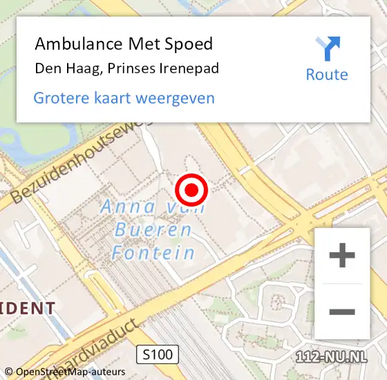 Locatie op kaart van de 112 melding: Ambulance Met Spoed Naar Den Haag, Prinses Irenepad op 17 mei 2023 13:49