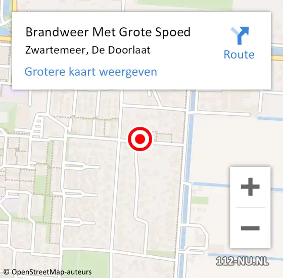 Locatie op kaart van de 112 melding: Brandweer Met Grote Spoed Naar Zwartemeer, De Doorlaat op 17 mei 2023 14:21