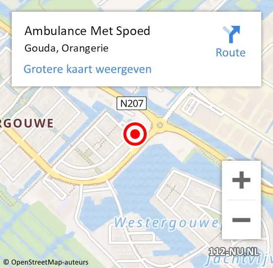 Locatie op kaart van de 112 melding: Ambulance Met Spoed Naar Gouda, Orangerie op 17 mei 2023 14:29