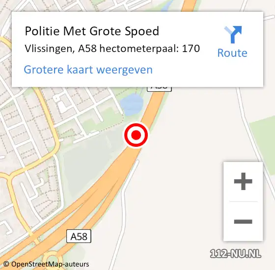 Locatie op kaart van de 112 melding: Politie Met Grote Spoed Naar Vlissingen, A58 hectometerpaal: 170 op 17 mei 2023 14:42