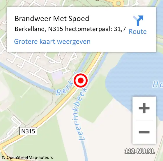 Locatie op kaart van de 112 melding: Brandweer Met Spoed Naar Berkelland, N315 hectometerpaal: 31,7 op 17 mei 2023 15:37