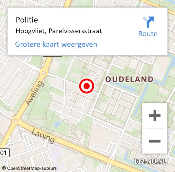 Locatie op kaart van de 112 melding: Politie Hoogvliet, Parelvissersstraat op 17 mei 2023 15:43